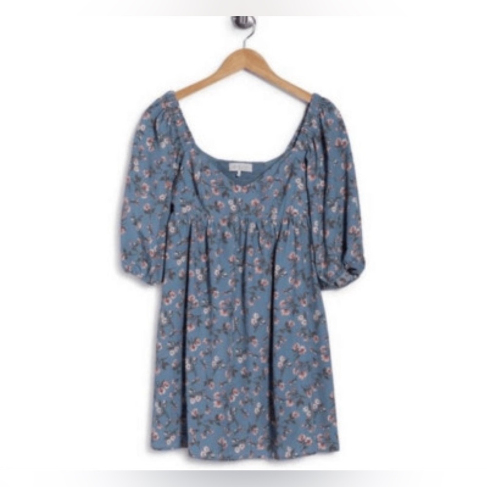 Wayf dusty blue floral baby doll dress‎ size XS NWT
